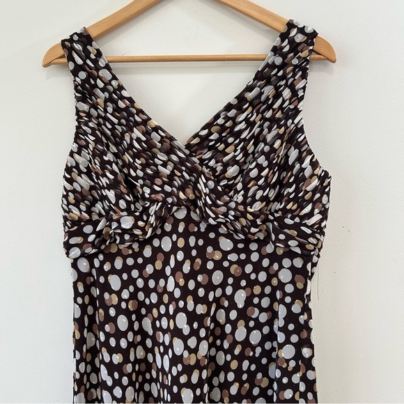 Adrianna Papell Dress Womens 16 Knee Length Brown Polka Dots V Neck Sleeveless - Picture 4 of 10